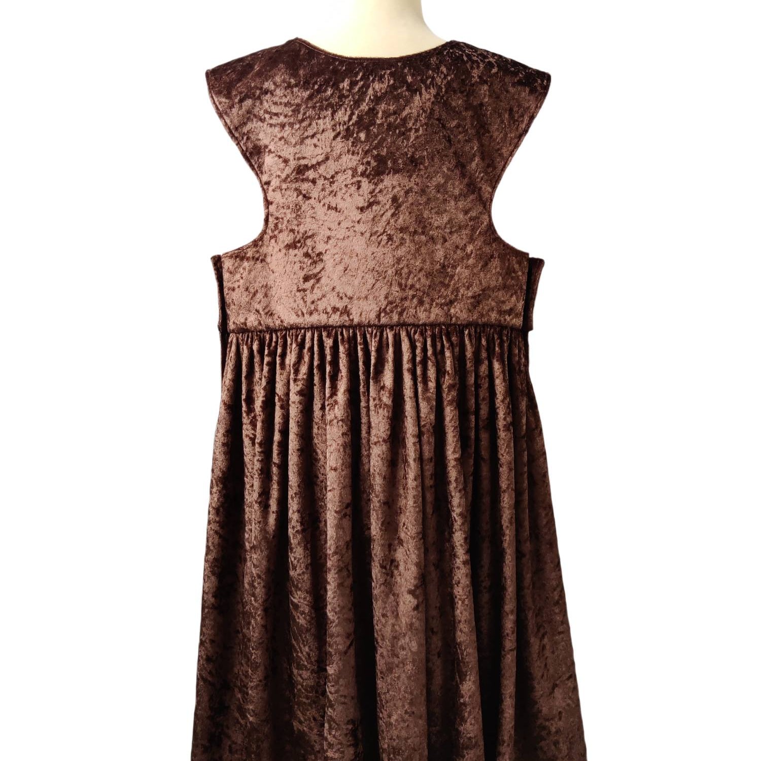 Back view of the chocolate royal fairytale dress on a stand