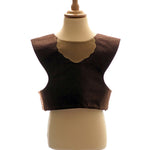 Front view of the brown bear tabard on a stand against a plain white background.