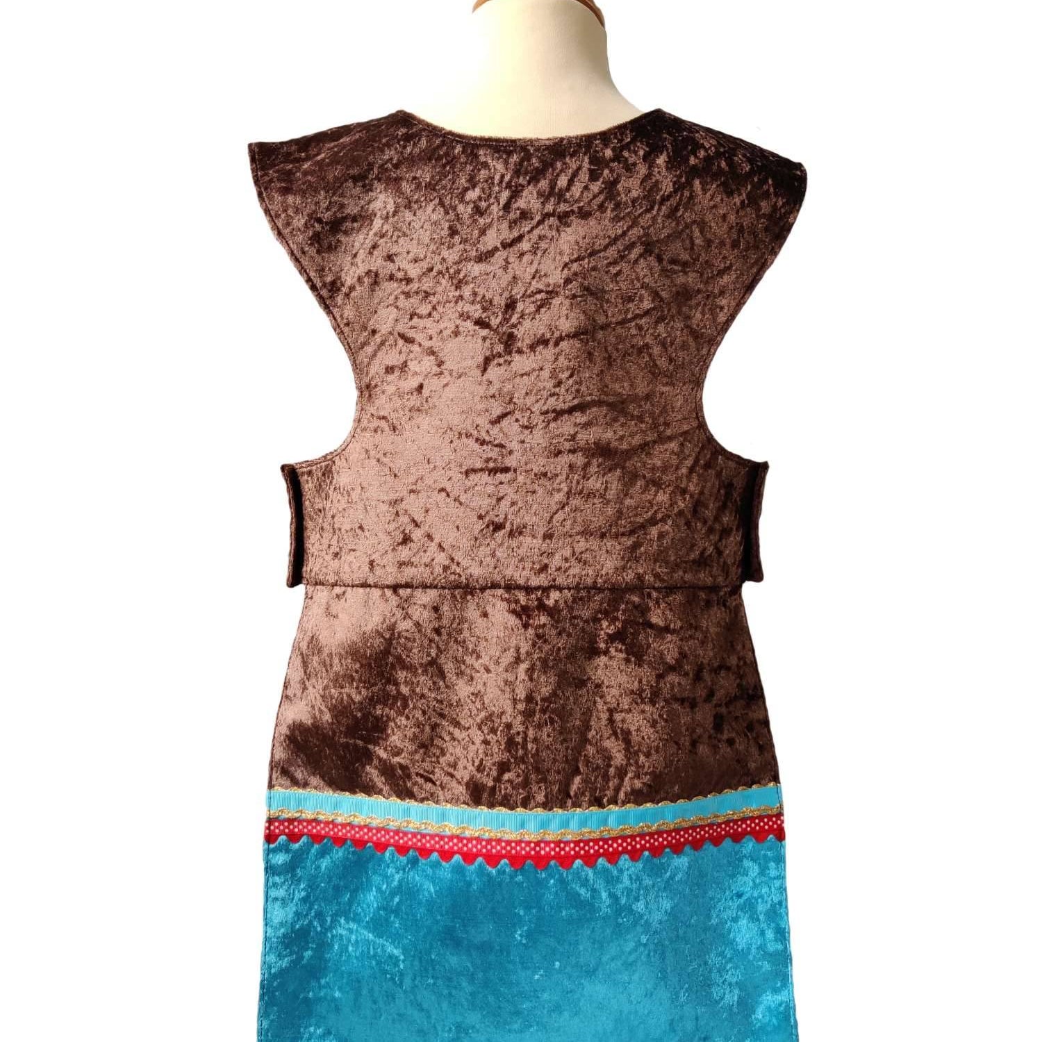 Back view of the chocolate royal fairytale tabard on a stand