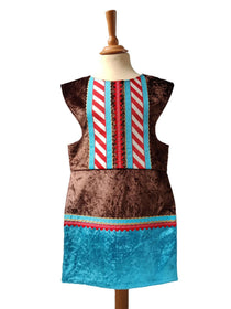 Front view of chocolate royal fairytale tabard on a stand