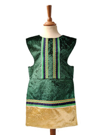 Front view of the emerald royal fairytale tabard on a stand