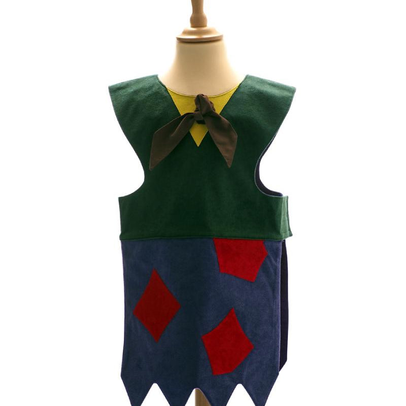 Front view of the fairytale troll tabard on a stand against a plain white background.