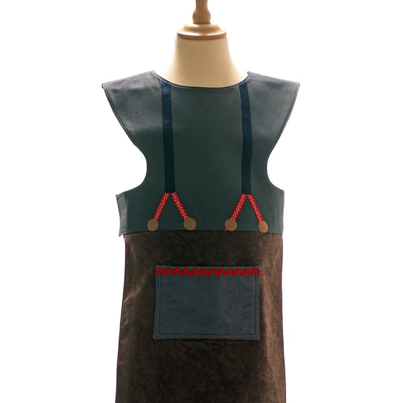 Front view of the fairytale woodcutter tabard on a stand against a plain white background.