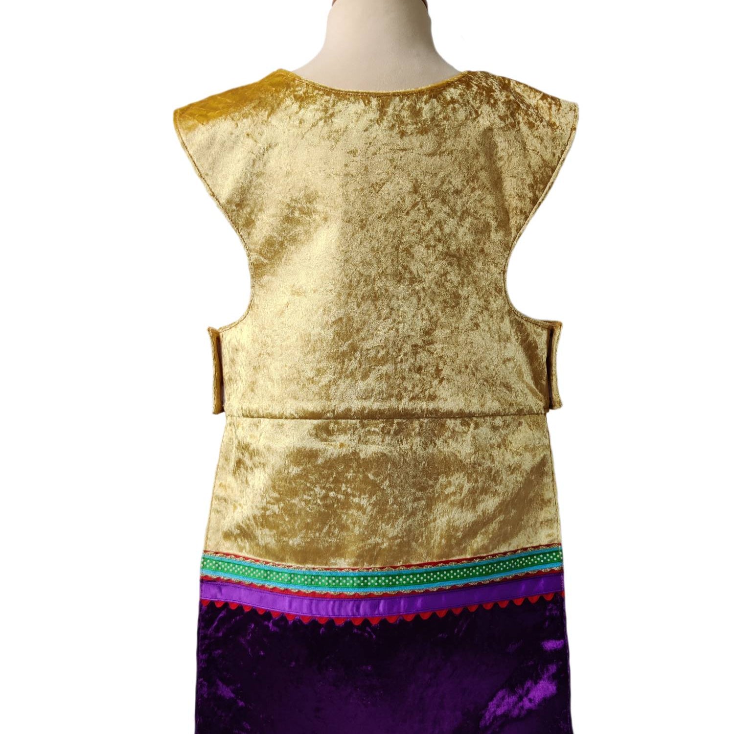 Back view of the gold royal fairytale tabard on a stand