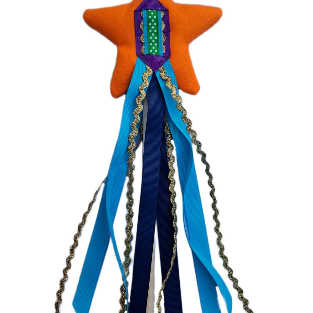 Orange magic wand star against a plain white background.
