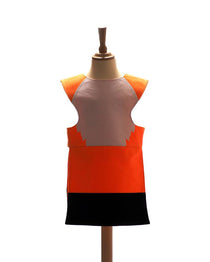 Front view of the red fox tabard on a stand against a white background.