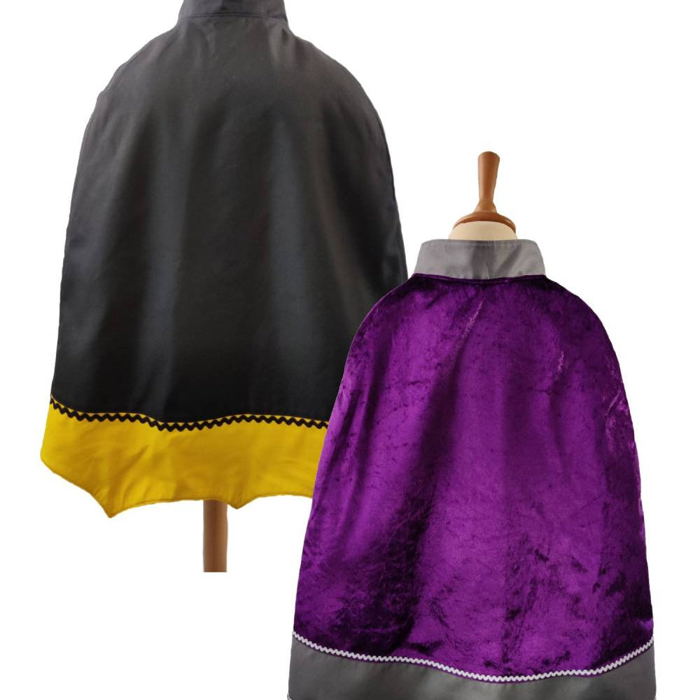 Back view of the reversible witch wizard cape on a stand against a plain white background.