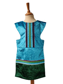 Front view of the turquoise royal fairytale tabard on a stand