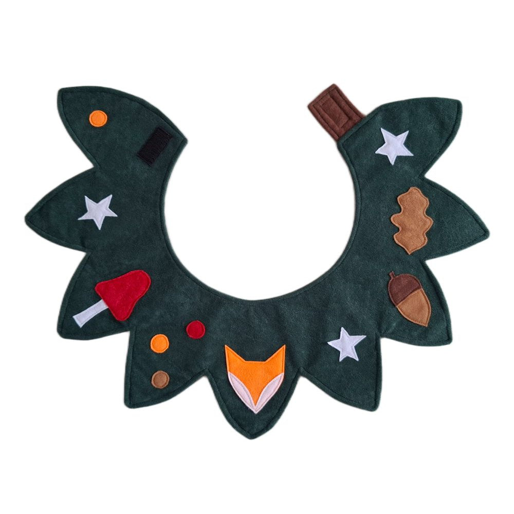 Bottle green-coloured woodland kids costume collar on a white background.
