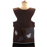 Back view of the brown billy goat tabard on a stand against a white background.