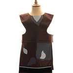 Front view of the brown billy goat tabard on a stand against a white background.